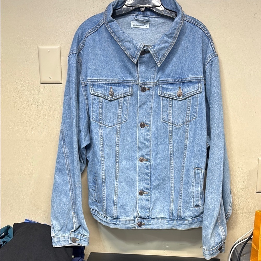 Justalwart trucker denim jacket viscose blended button down coat XL - Picture 5 of 15